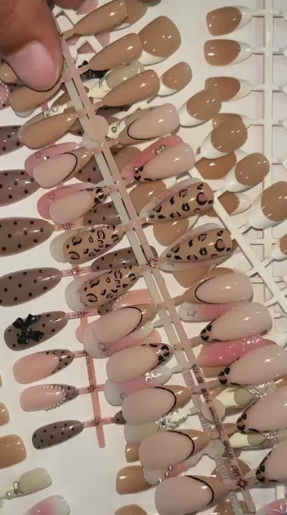 Leopard french Press-On Nails Set 12 pcs - Free Sticker Sheet