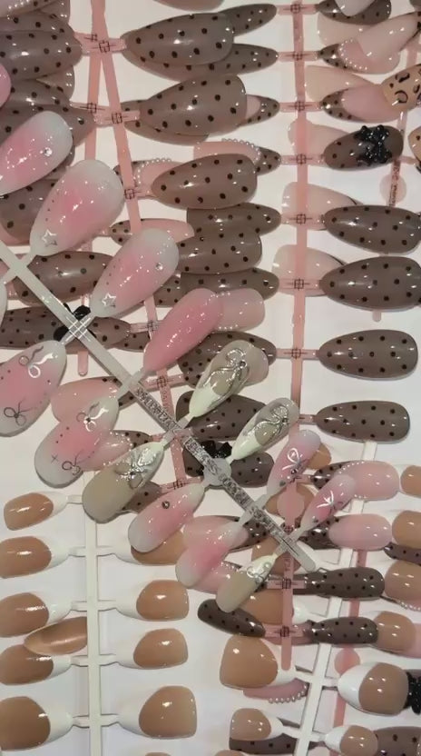 3D Bow Pearl Press-On Nails Set 24 pcs - Free Sticker Sheet