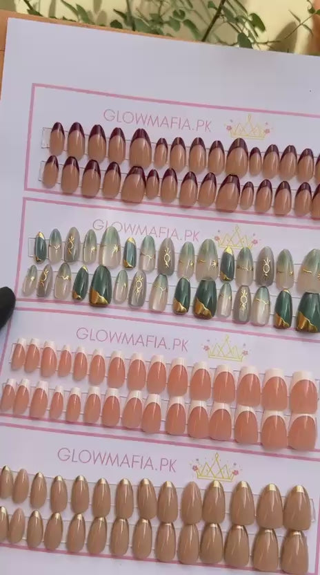 Gold French Luxury Press-On Nails Set 30 pcs - Free Sticker Sheet