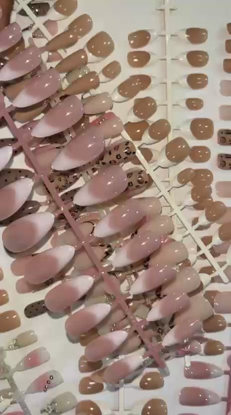 Realistic French Almond Press-On Nails Set 24 pcs - Free Sticker Sheet