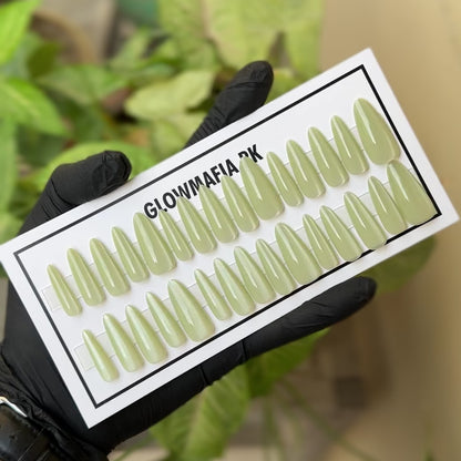 Glossy Lime Green Long Almond Press-On Nails Set 30 Pieces (C364)