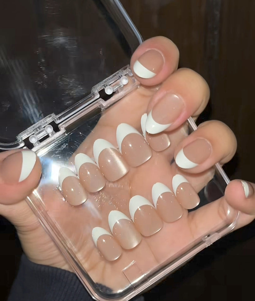 Cat Eye French Press-On Nails Set 10 pcs - Free Sticker Sheet