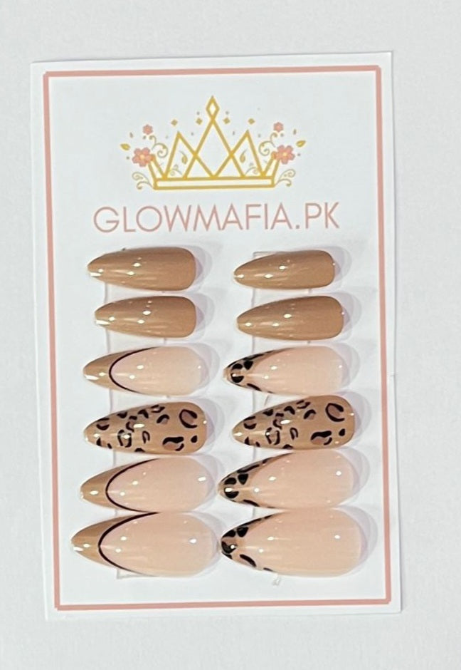 Leopard french Press-On Nails Set 12 pcs - Free Sticker Sheet