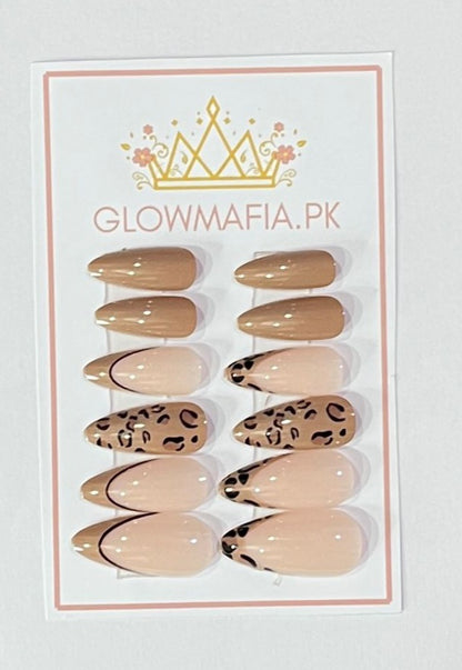 Leopard french Press-On Nails Set 12 pcs - Free Sticker Sheet