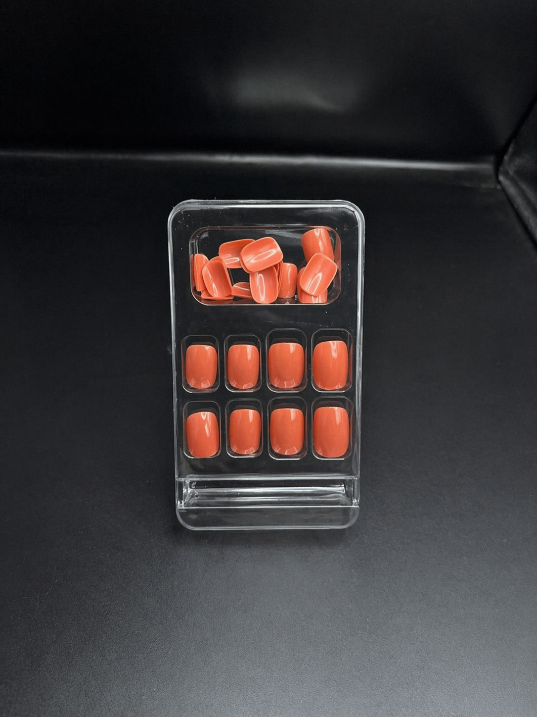 Glossy Coral Orange Press-On Set 24 pcs - Free Sticker Sheet