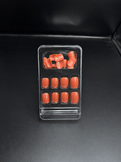 Glossy Coral Orange Press-On Set 24 pcs - Free Sticker Sheet