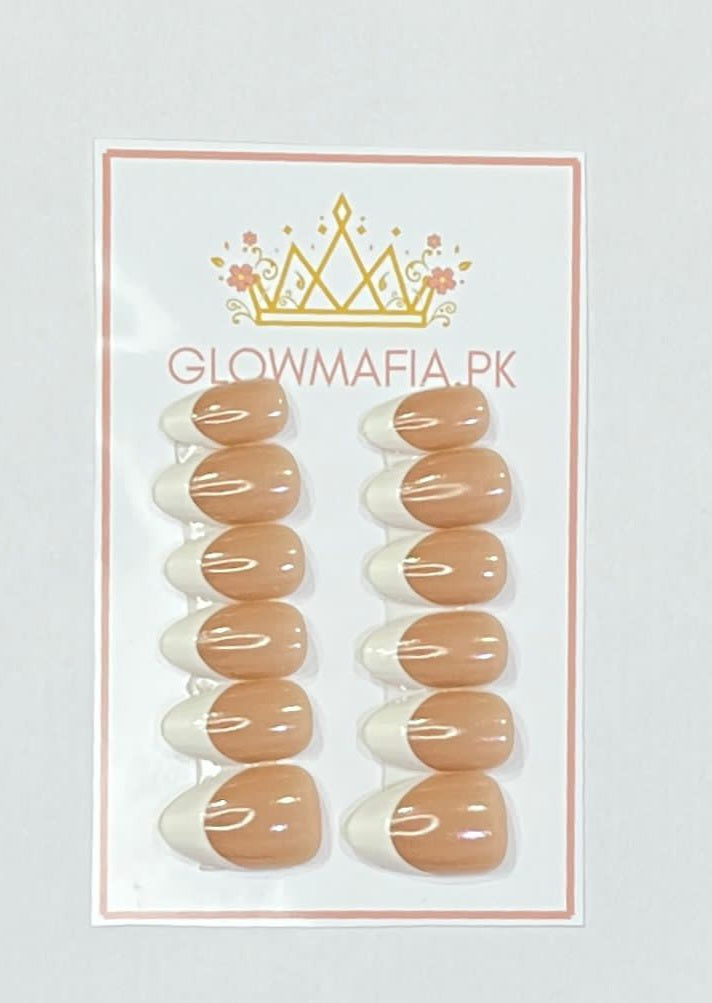 Classic nude French Press-On Nails Set 12 pcs - Free Sticker Sheet