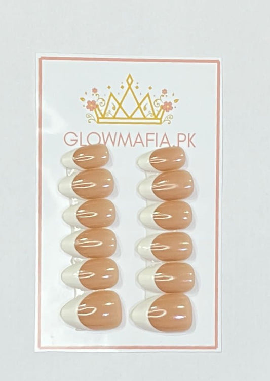 Classic nude French Press-On Nails Set 12 pcs - Free Sticker Sheet