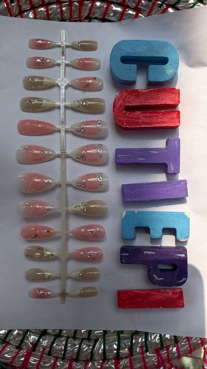 3D Bow Pearl Press-On Nails Set 24 pcs - Free Sticker Sheet