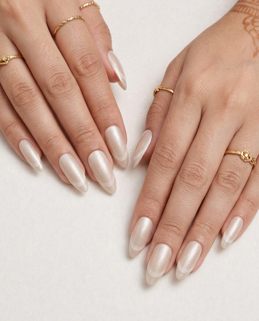 Cat Eye Milky Beige French Press-On nails Set 12 pcs - Free Sticker Sheet