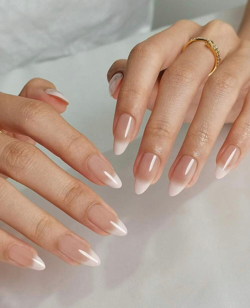 Milky White Ombre Press-On Nails Set 24 pcs - Free Sticker Sheet