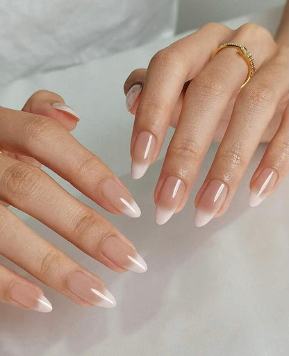 Milky White Ombre Press-On Nails Set 24 pcs - Free Sticker Sheet