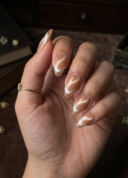 Cat Eye Caramel French Press-On nails Set 12 pcs - Free Sticker Sheet