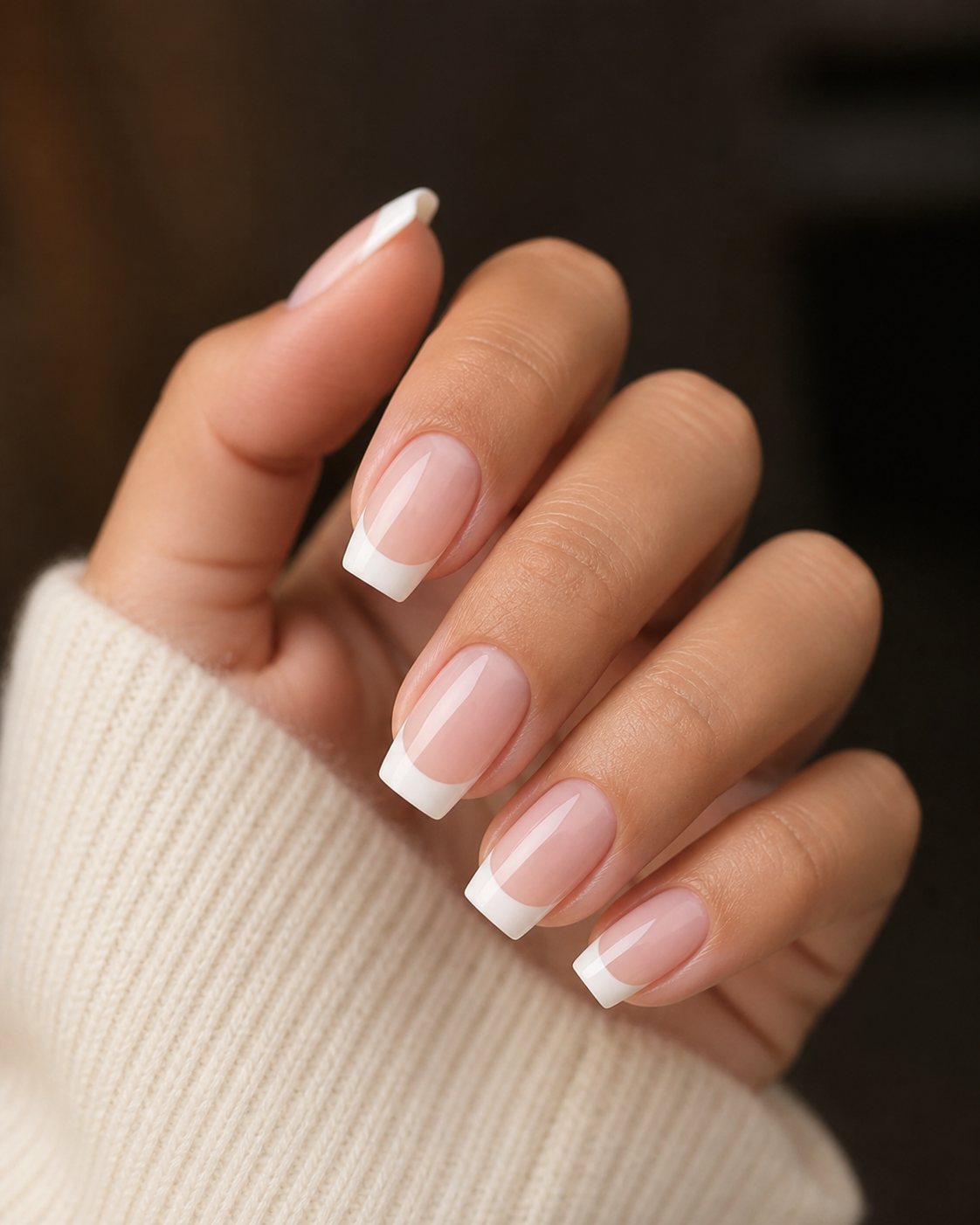 Soft Pink & White tip Press-On Set 24 pcs - Free Sticker Sheet