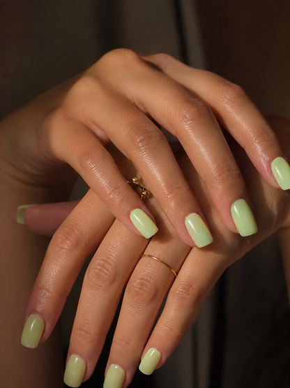 Glossy Lime Green Square Press-On nails Set 24 pcs - Free Sticker Sheet