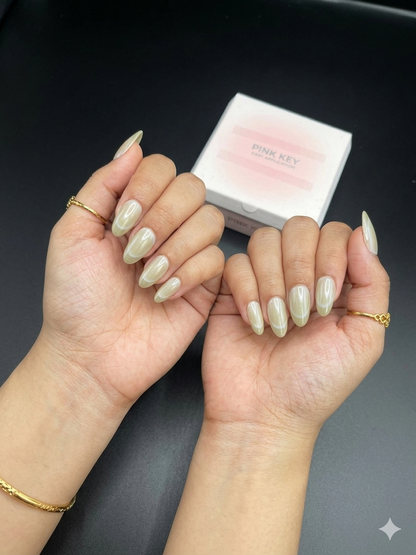 Cat Eye Olive Garden French Tip Press-On Set 12 pcs - Free Sticker Sheet
