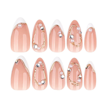 Pearl French Luxury Press-On Nails Set 10 pcs - Free Sticker Sheet