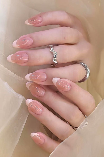 Nude French Premium Press-On Nails Set 15 pcs - Free Sticker Sheet