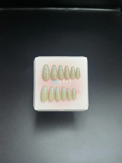 Cat Eye Olive Garden French Tip Press-On Set 12 pcs - Free Sticker Sheet