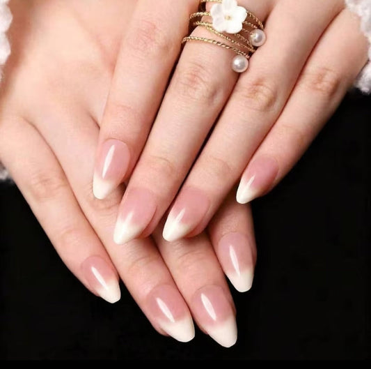 Realistic French Almond Press-On Nails Set 12 pcs - Free Sticker Sheet