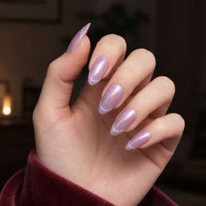 Cat Eye Soft Lilac French Press-On nails Set 12 pcs - Free Sticker Sheet