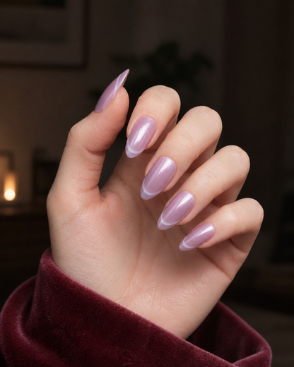 Cat Eye Soft Lilac French Press-On nails Set 12 pcs - Free Sticker Sheet