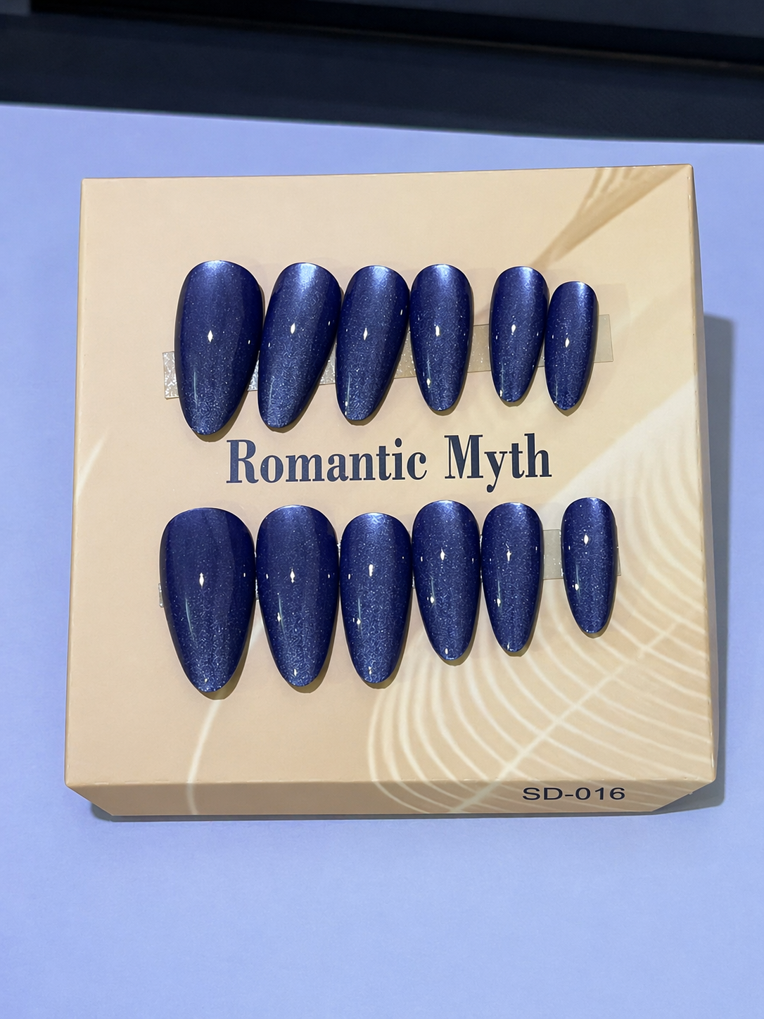 Midnight Blue Cat Eye Magnetic Press-On Nails 12 pcs + Free Sticker Sheet