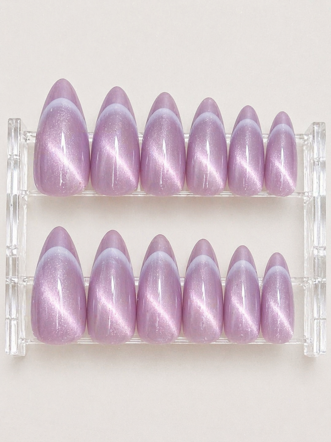 Cat Eye Soft Lilac French Press-On nails Set 12 pcs - Free Sticker Sheet