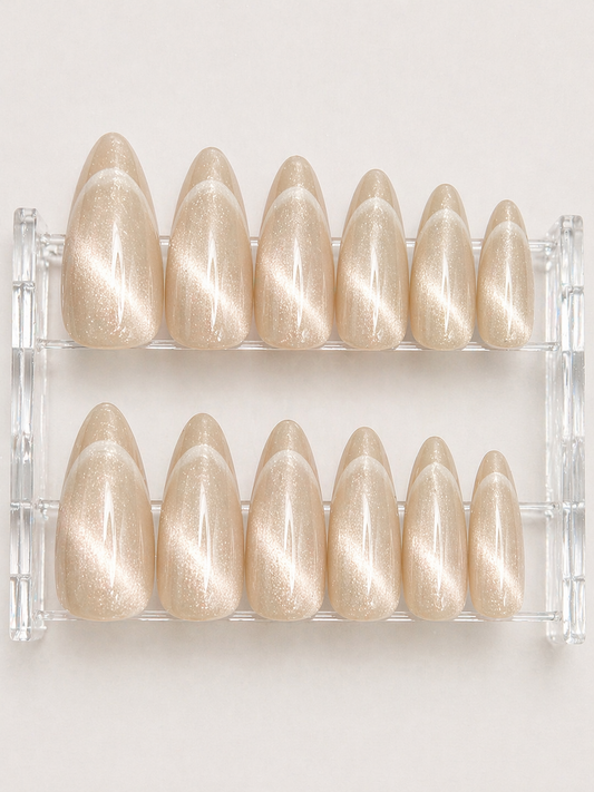 Cat Eye Nude French Press-On nails Set 12 pcs - Free Sticker Sheet