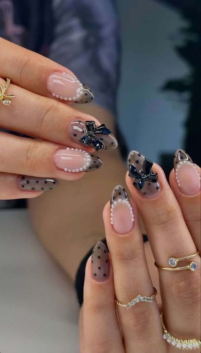 Mocha Polka Dot French Press-On Nails Set 12 pcs - Free Sticker Sheet