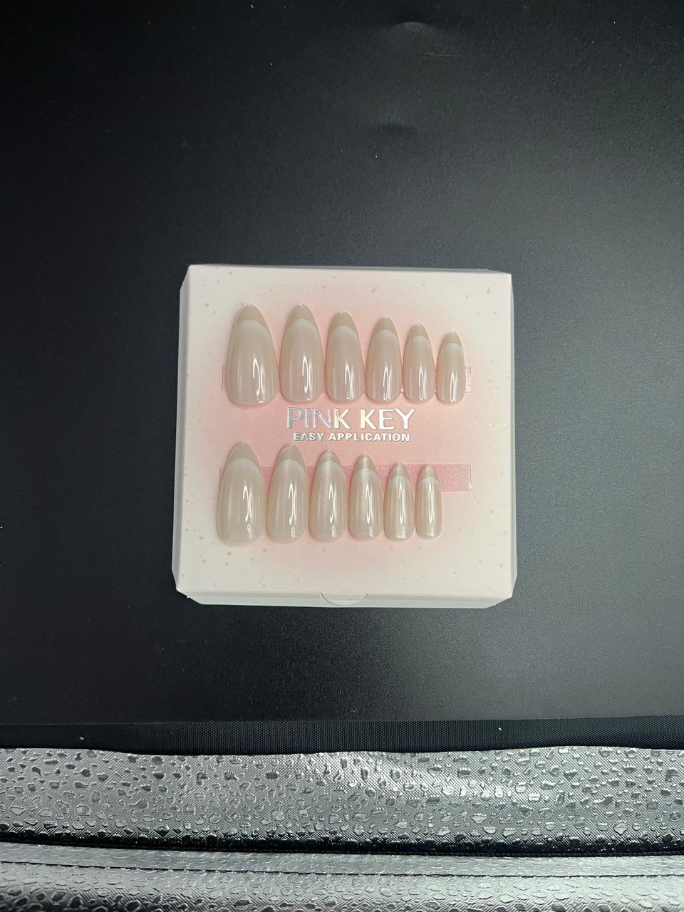 Cat Eye Nude French Press-On nails Set 12 pcs - Free Sticker Sheet