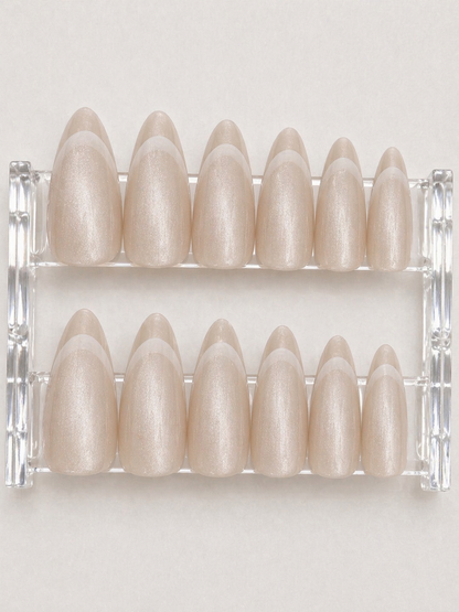 Cat Eye Milky Beige French Press-On nails Set 12 pcs - Free Sticker Sheet
