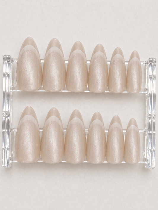 Cat Eye Milky Beige French Press-On nails Set 12 pcs - Free Sticker Sheet