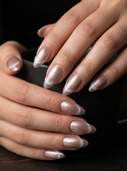Cat Eye Coffee French Press-On nails Set 12 pcs - Free Sticker Sheet