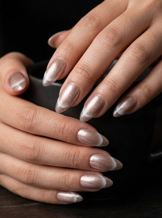 Cat Eye Coffee French Press-On nails Set 12 pcs - Free Sticker Sheet